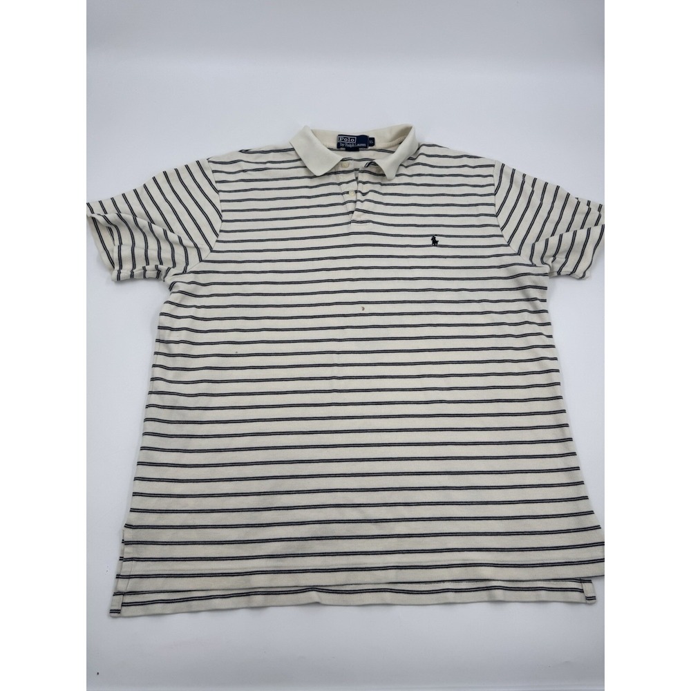 Ralph Lauren Polo Men's Size‎ X-Large Soft Knit Shirt Ivory Navy Blue Stripes XL